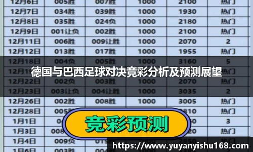 德国与巴西足球对决竞彩分析及预测展望